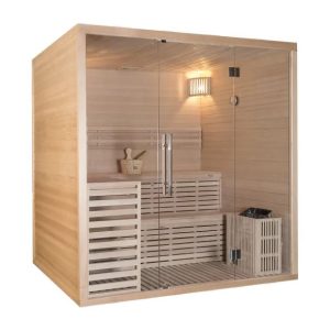 Sauna préfabriqué 5 places assises en bois de cèdre – 180x160x204 cm.