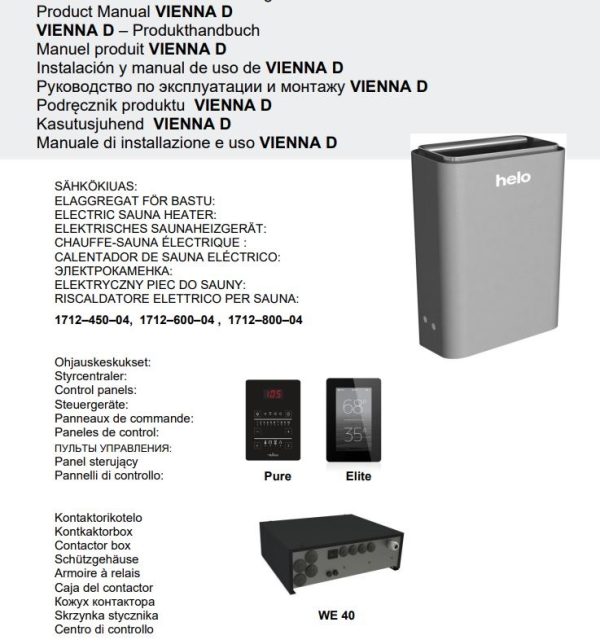 SAUNA POÊLE ÉLECTRIQUE HELO VIENNA 45D 4,5kW, SANS UNITÉ DE CONTRÔLE, NOIR